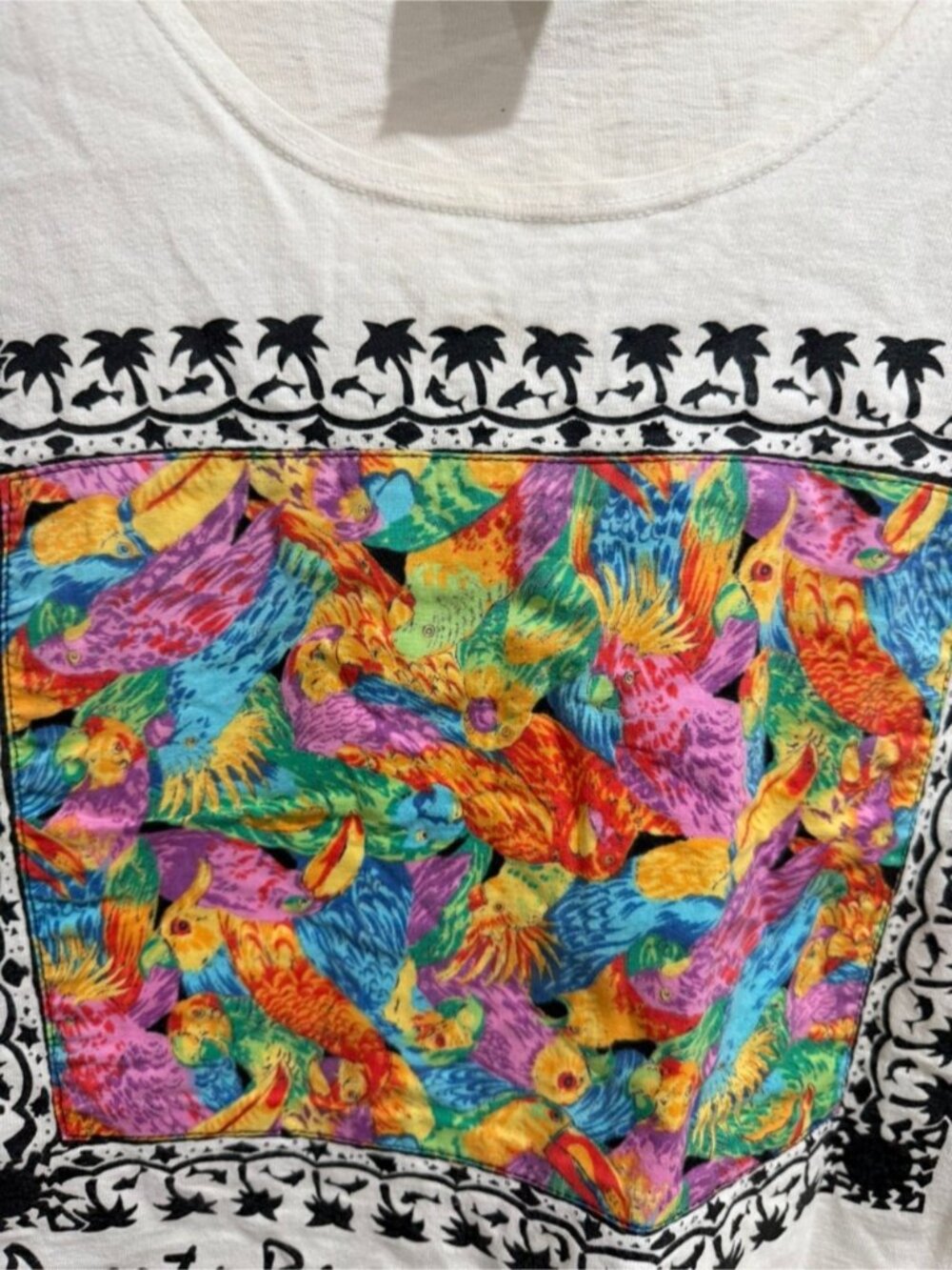Vintage Toucan Dance Puerto Rico Graphic Crop Tank Top Size L Made in USA - Picture 3 of 5